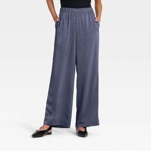 a new day Wide Leg Satin Pants in Slate Blue